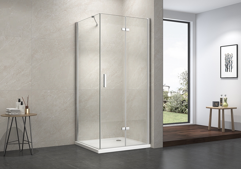 EX-215 Cabine de douche classique à charnière d'angle en verre transparent de 6 mm avec barre de support en acier inoxydable
