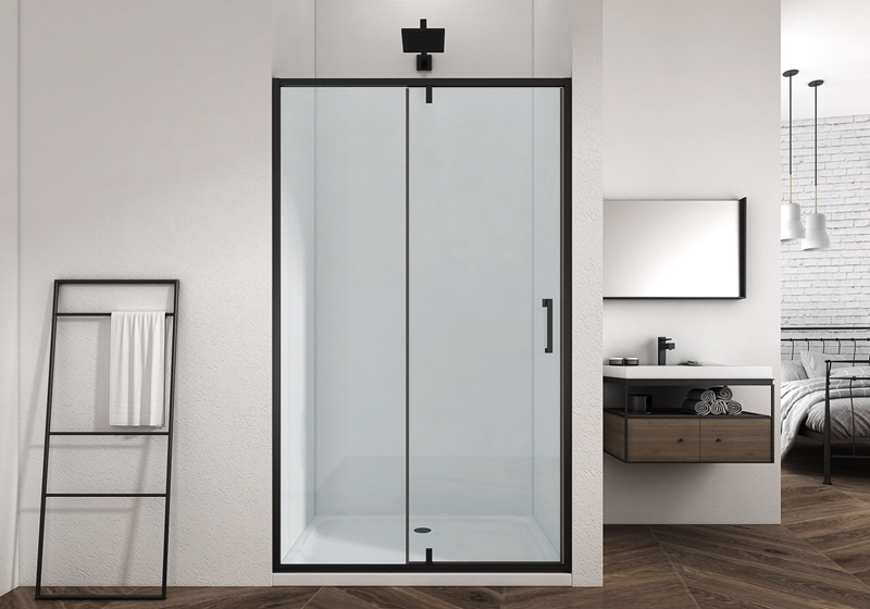 EX-309-2F noir mat 6mm 1 verre fixe +1 charnière de porte en verre plus cabine de douche