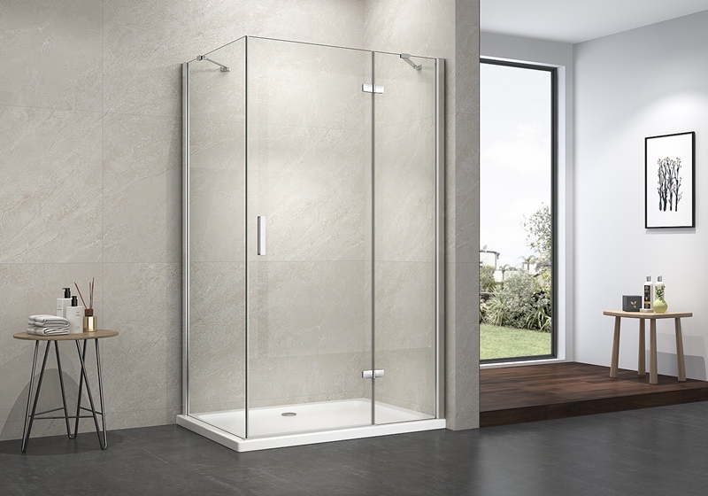 EX-403 Cabine de douche classique à charnière rectangle 6 mm avec barre de support en acier inoxydable