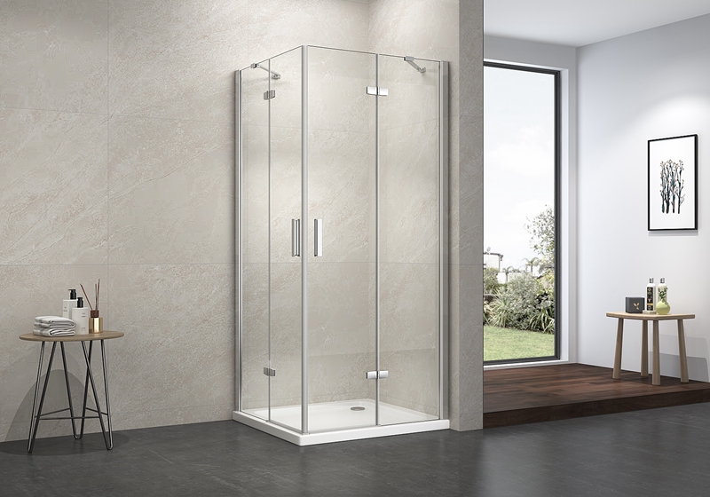 EX-407 Porte de douche classique à charnière carrée en verre nano de 6 mm avec 2 barres de support en acier inoxydable
