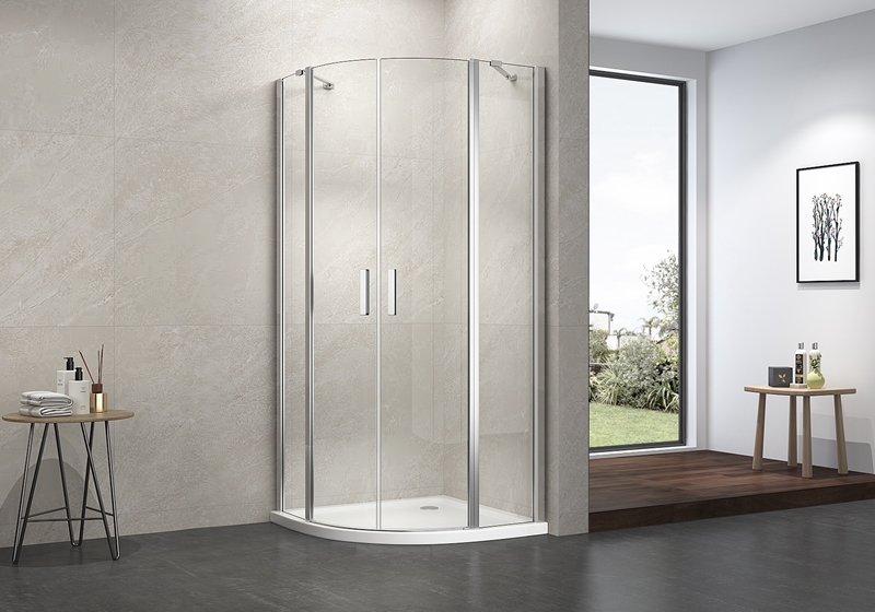 EX-706 Salle de douche classique à pivot quadrant en verre de 6 mm avec 2 barres de support en acier inoxydable